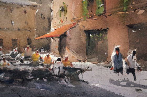 Bologna, urban watercolor painting on paper, 2022