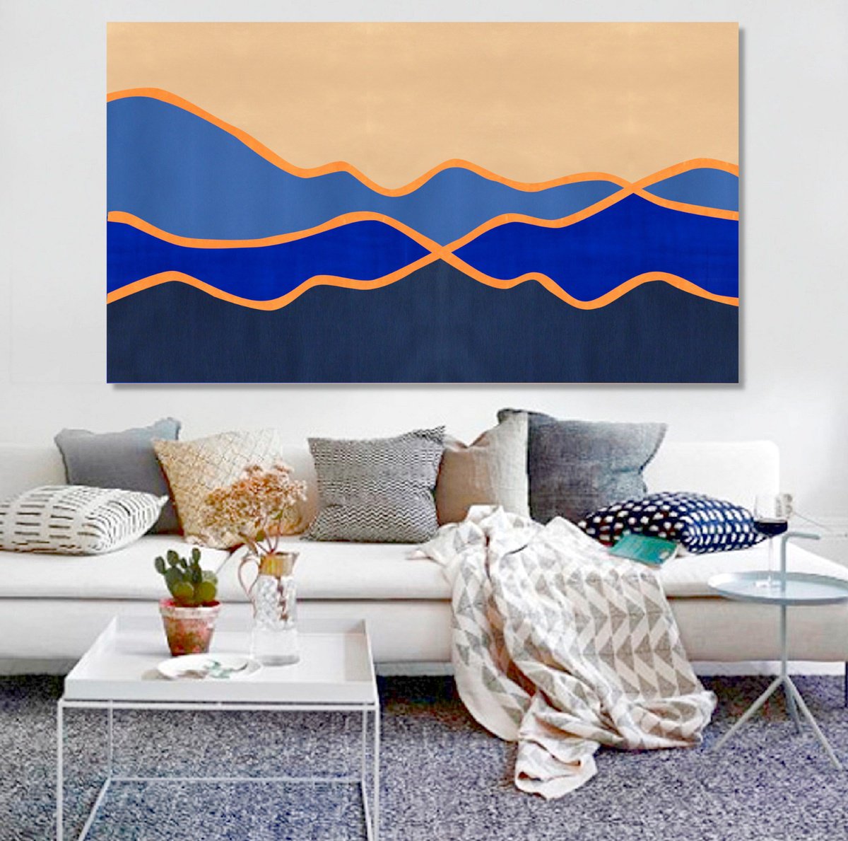 Abstract Landscape Acrylic Painting By Marina Krylova, 55 X 31", Modern Landscape #58, Original Artwork