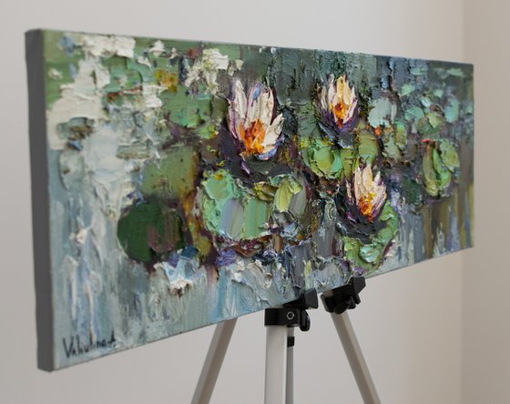 Pond flowers  Impasto Original Oil painting