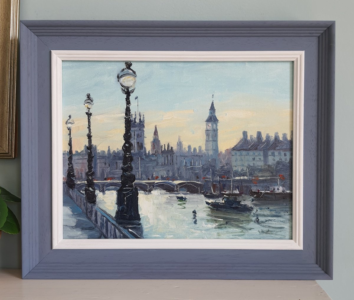 Impressionistic Cityscapes Oil Painting By Roberto Ponte, 18 X 15", London Houses Of Parliament, Original Artwork