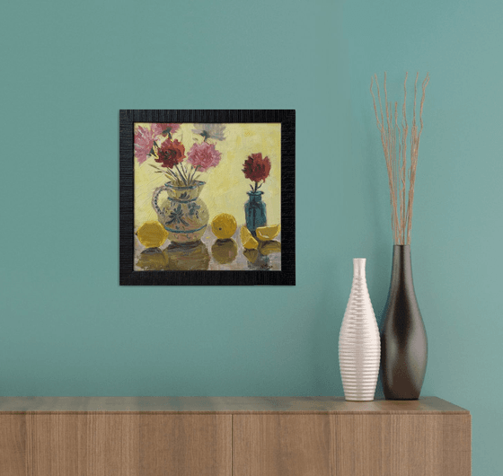 Backlit flowers and lemons