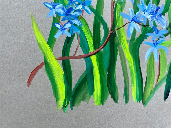 Forget-me-not Gouache Painting, Blue Flowers Original Artwork, Wild Flower Wall Art, Romantic Gift