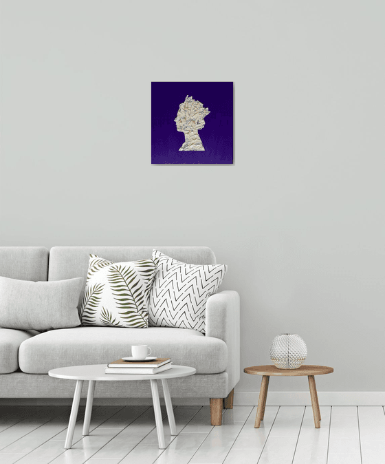 Queen #75 on dark purple, white and silver PAINTING INSPIRED BY QUEEN ELIZABETH PORTRAIT