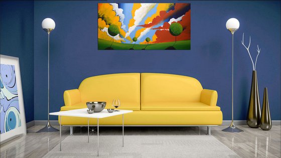 This Green and Pleasant Land landscape countryside original colourful sky abstract painting art canvas