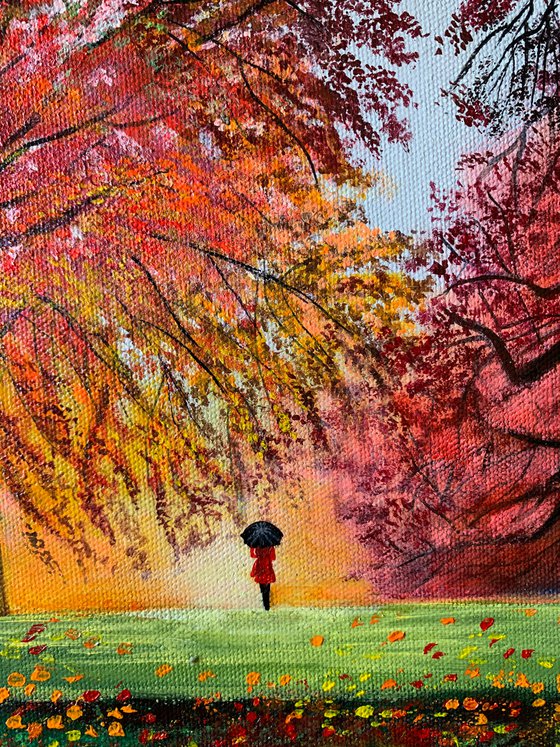 Autumn walk !!  Ready to hang painting!! Autumn landscape