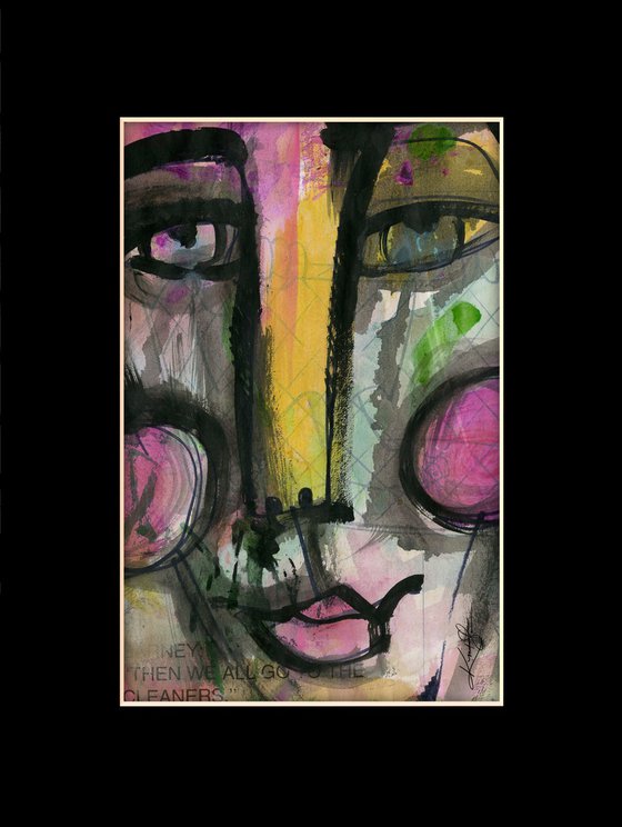 Funky Face Collection 10 - 3 Mixed Media Collage Paintings by Kathy Morton Stanion