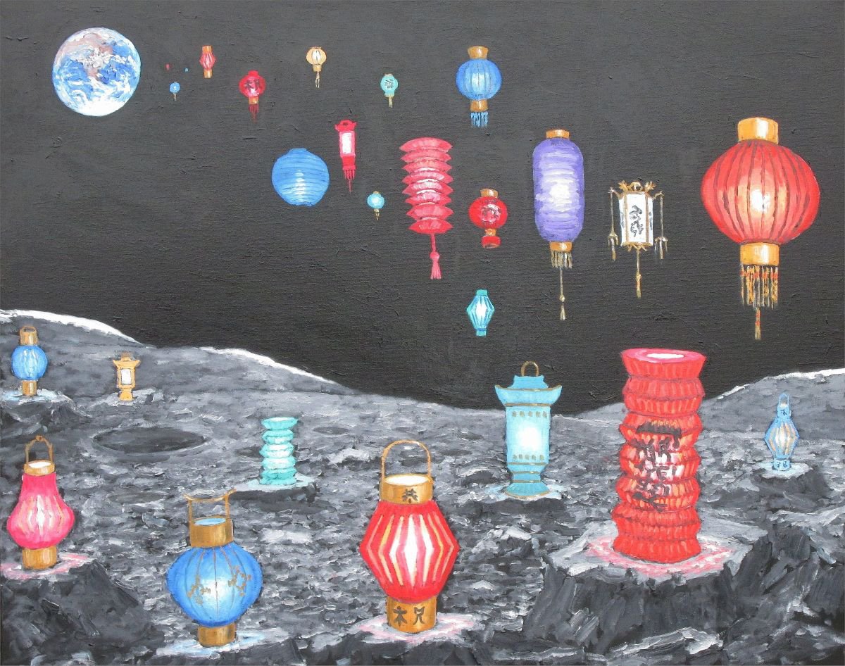 Photorealistic Oil Painting , Moon6: : Chinese Lanterns By Colin Ross Jack, 39 X 32, Artwork For Sale On Artfinder