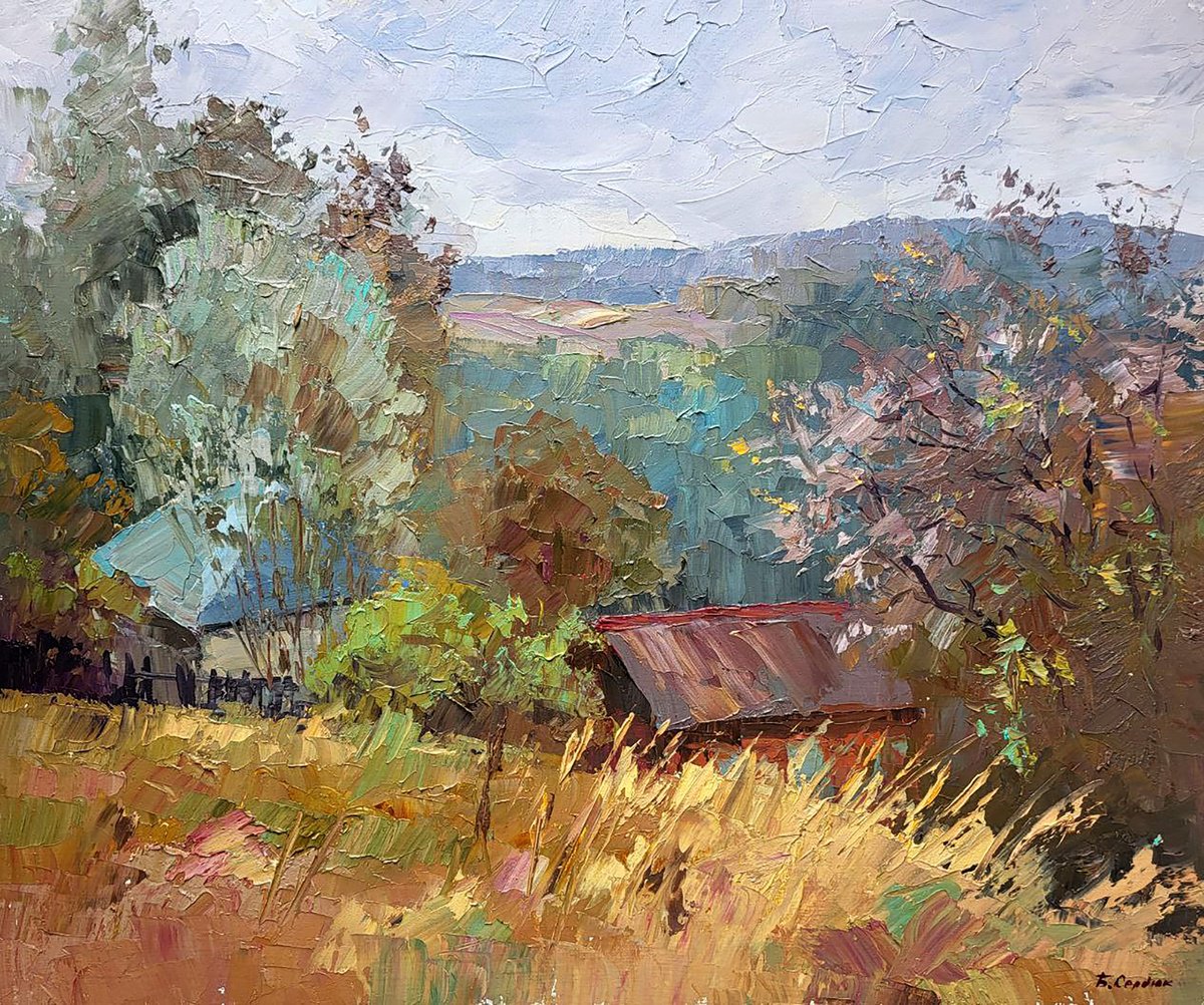 Oil painting Landscape of Bozhok village Serdyuk Boris Petrovich nSerb890 by Boris Serdyuk