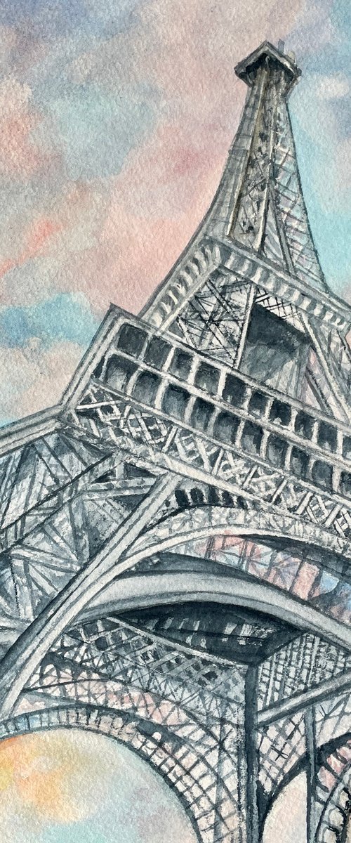 Up to the  Eiffel Tower France by Rosie Brown