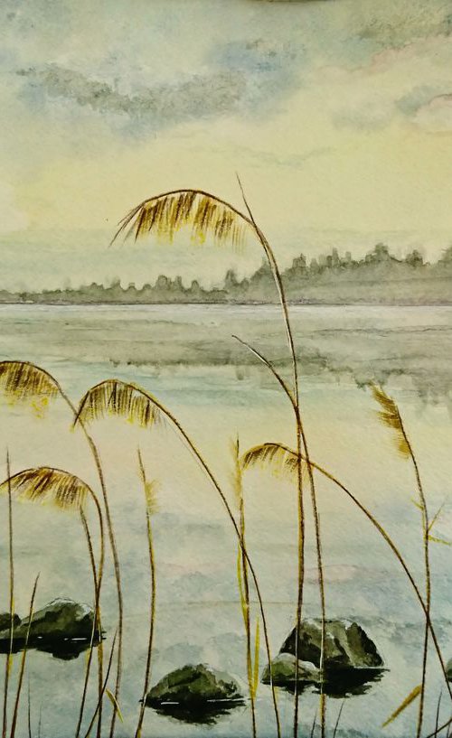 Lake Saimaa. Watercolor painting. by Svetlana Vorobyeva