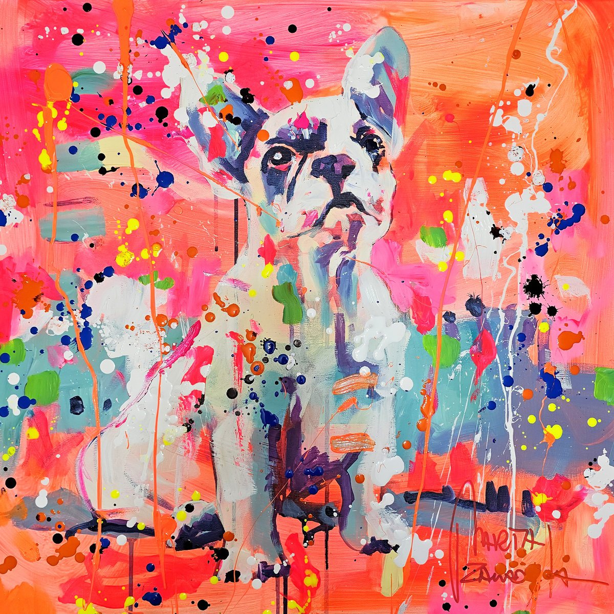 Impressionistic Animal Acrylic Painting By Marta Zawadzka, 24 X 24", Natalie, Original Artwork