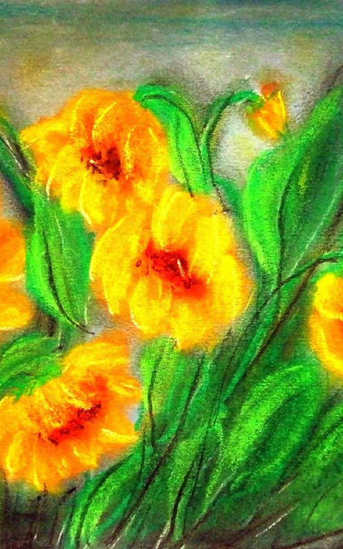 Sunflowers - pastel by Emília Urbaníková