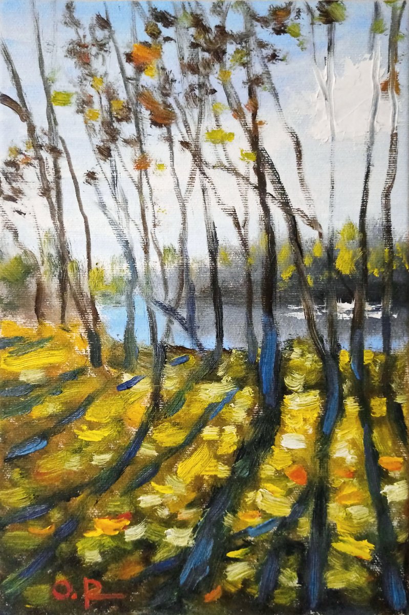Impressionistic Landscape Oil Painting By Oleh Rak, 8 X 12", Impression. The Last Leaf, Original Artwork