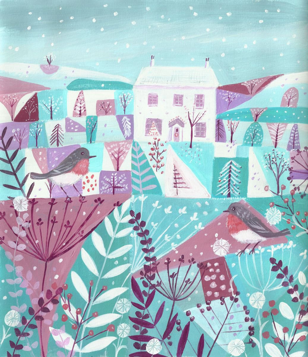 Home for Christmas- winter landscape painting by Mary Stubberfield