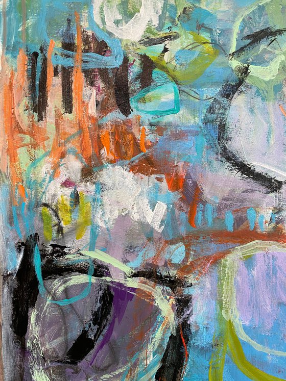 Doing Cartwheels on the Floor - energetic playful colorful abstract painting