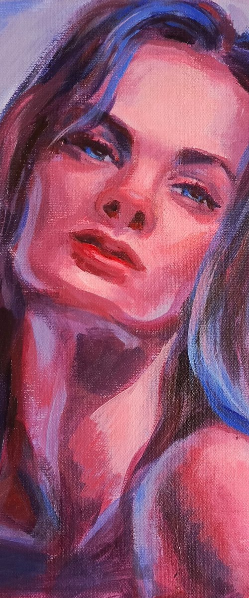 Original acrylic painting Blue Series Woman Portrait III by Anastasia Art Line