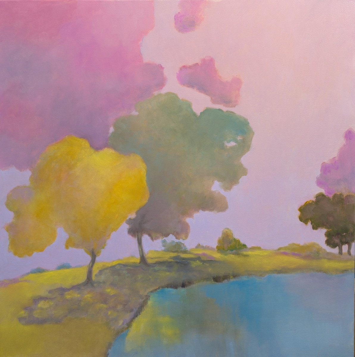 Impressionistic Landscape Oil Painting By Veta Barker, 30 X 30", Purple Fug., Original Artwork