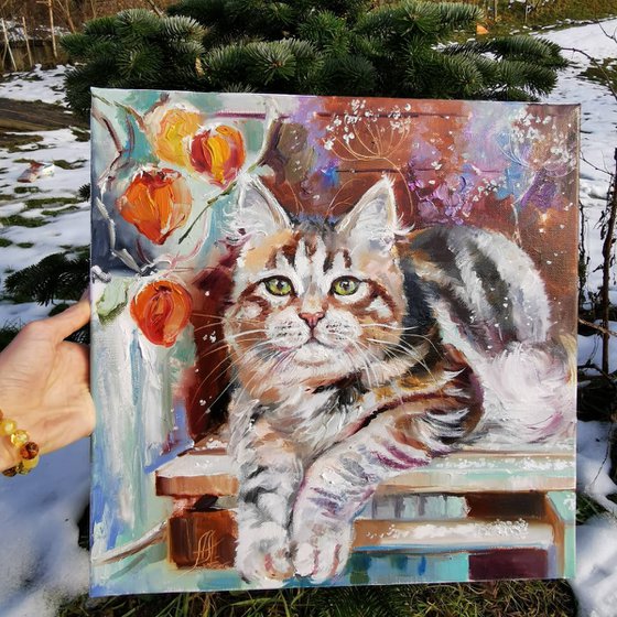 Animals oil painting, Cat painting on canvas