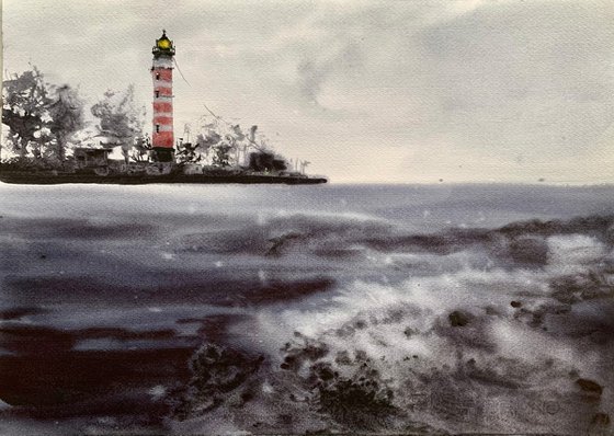 Shepelevsky lighthouse watercolour painting