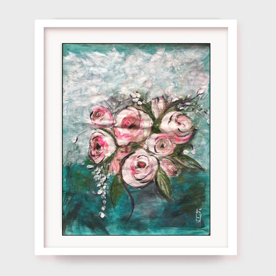 Pink Roses II Acrylic on Newspaper Nature Art Flower Painting of Colour Floral Art Still Life 37x29cm Gift Ideas Original Art Modern Art Contemporary Painting Abstract Art For Sale Buy Original Art Free Shipping