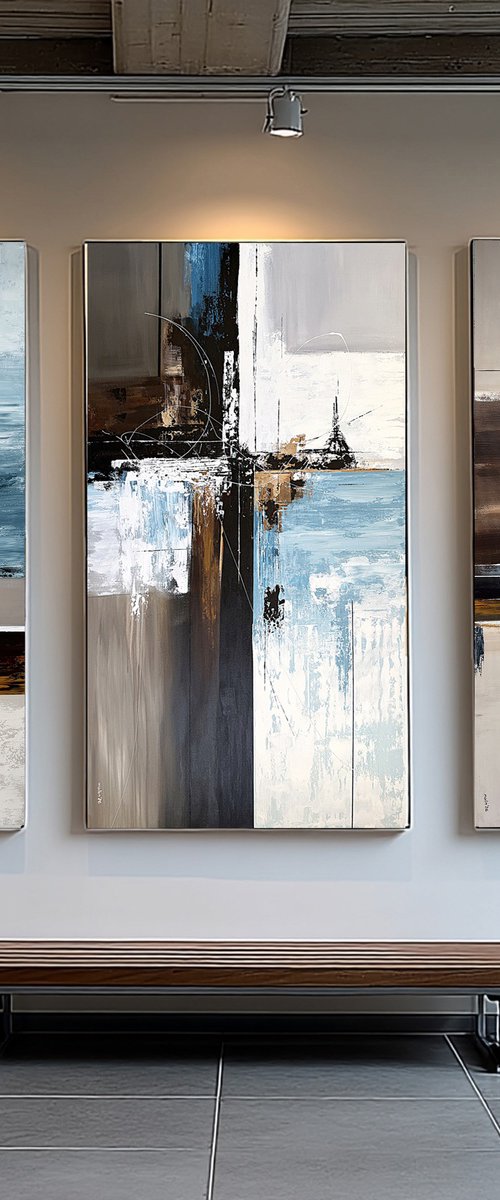Mapped by Water Triptych 240x140 cm by Tatiana Malinovscaia