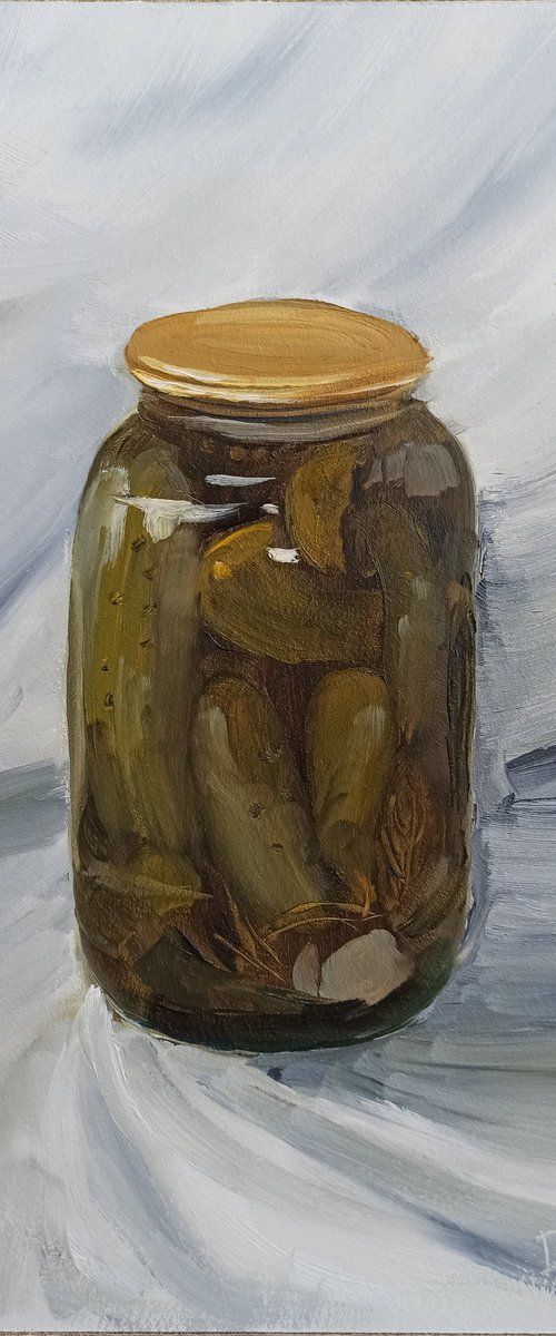 Pickled cucumbers in the glass jar by Dmitry Fedorov