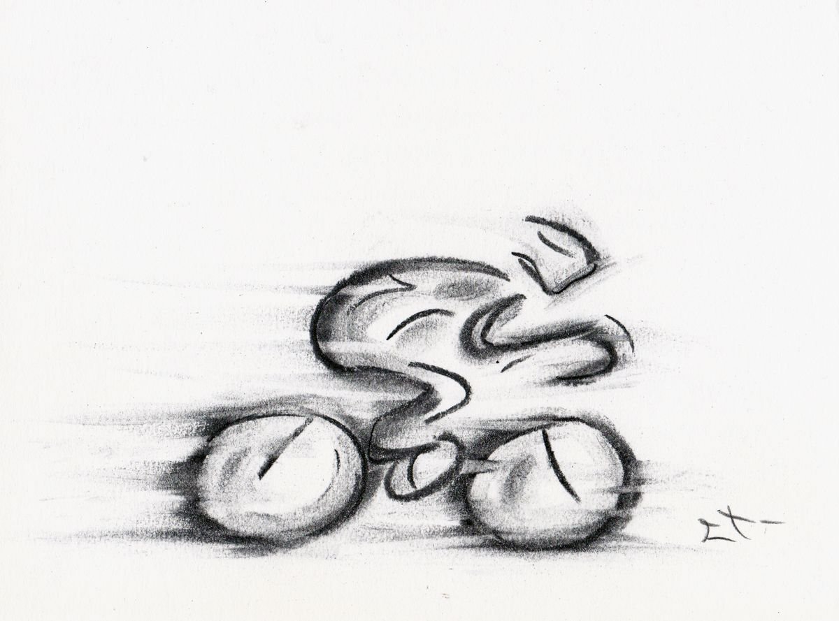 Expressive Portrait Charcoal Drawing By Lionel Le Jeune, 8 X 6", Cycliste, Original Artwork