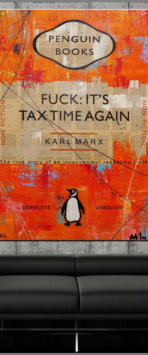 Tax Tax Tax 140cm x 100cm Orange Tax Time Book Page Urban Pop Art by Franko