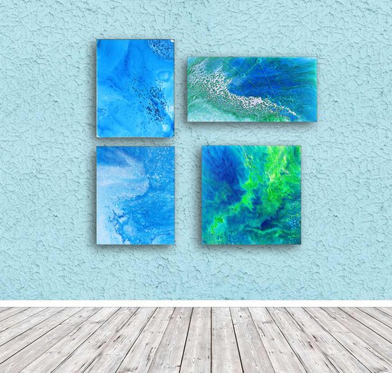 "Tropical Storm" - Original Quadriptych, Abstract PMS Acrylic Paintings Series - 40" x 40"