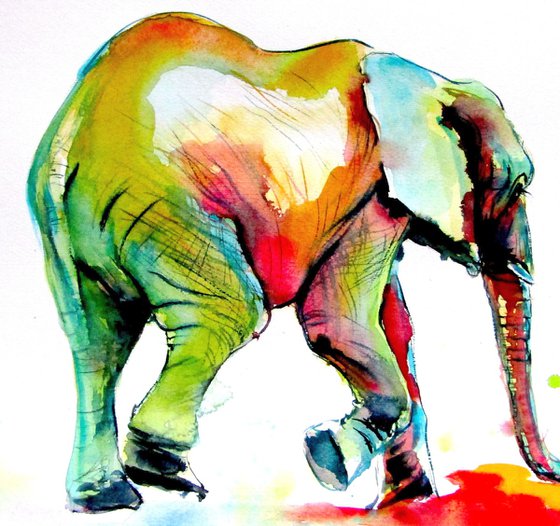 Colorful elephant alone II
