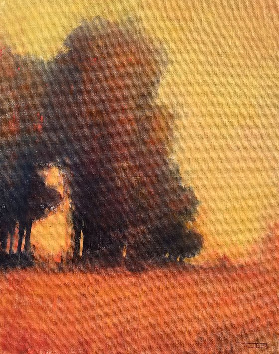 Tree Field impressionist landscape plein air style sunset painting