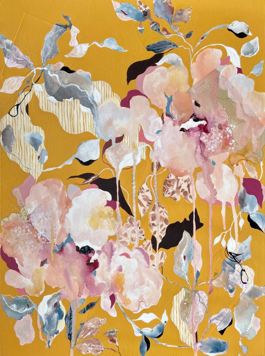 Organic Botanical Acrylic Painting By Nicole Esposito Woodall, 18 X 24", Golden Hour, Original Artwork