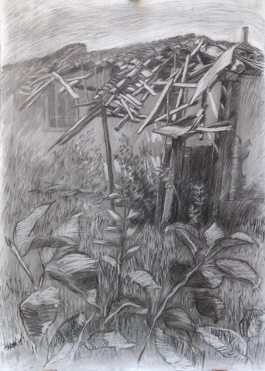 Photorealistic Landscape Charcoal Drawing By Zlatina Krusteva, 28 X 39", "Beams And Light", Original Artwork