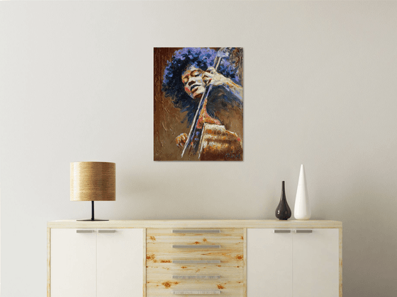 Blues , portrait of a musician with a double bass