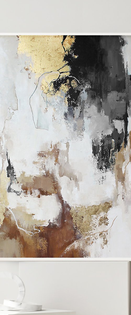"Gray Flux 2" Gray gold abstract acrylic art by Yana Sagan