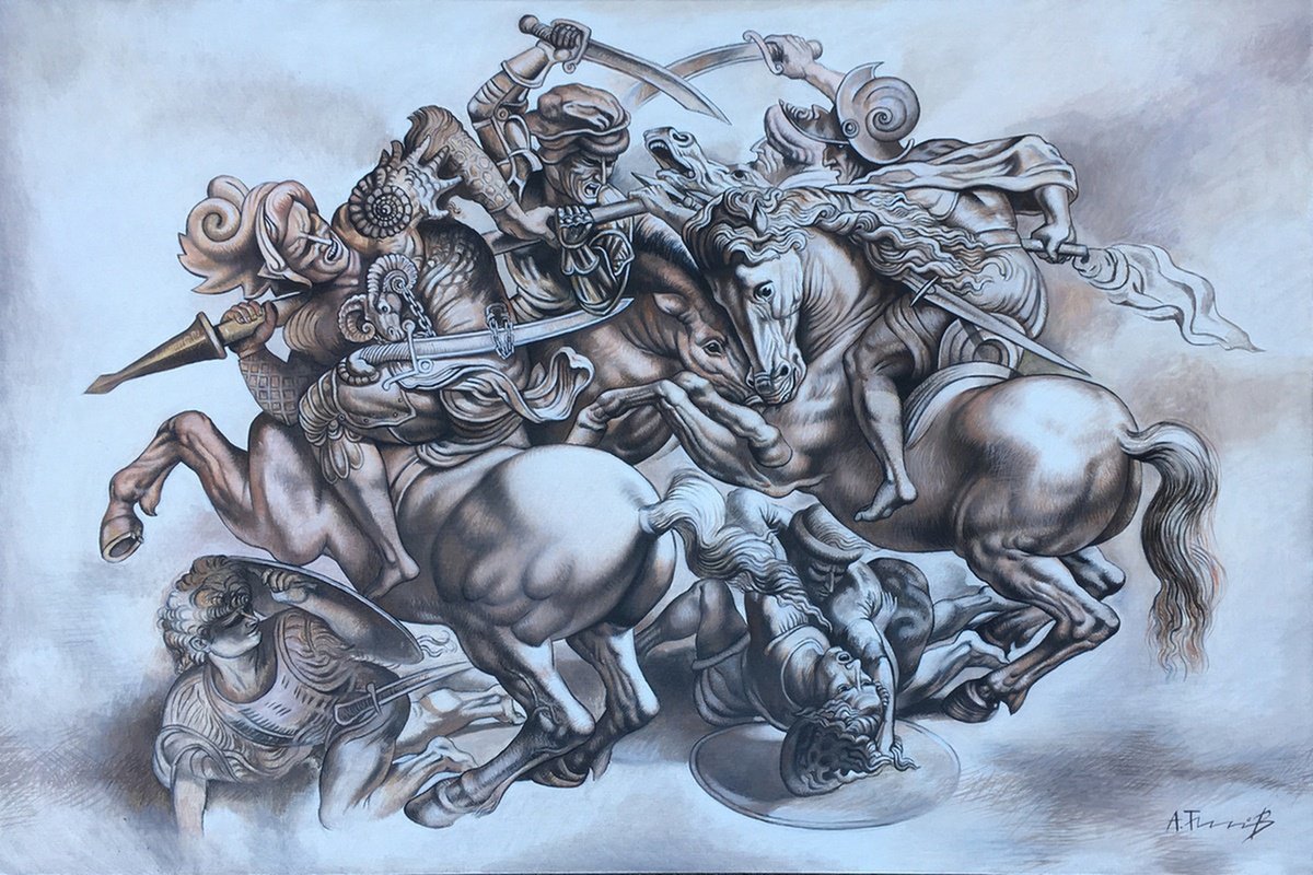 Photorealistic Portrait Oil Painting By Alexander Titorenkov, 47 X 31, The Battle Of Anghiari, Original Artwork