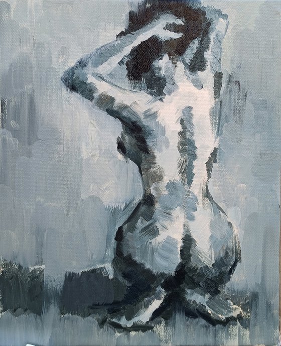 Nude figure in black and white(Oil painting, 24x30cm)