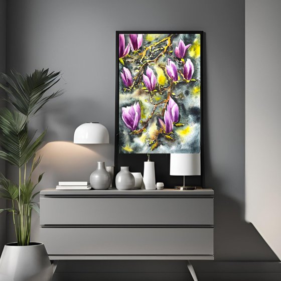 Pink white magnolia branch