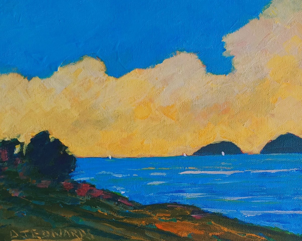 Impressionistic Landscape Acrylic Painting By David J Edwards, 10 X 8, Morning Sail, Original Artwork