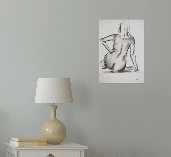 Nude in charcoal. 33. Black and white minimalistic female girl beauty body positive