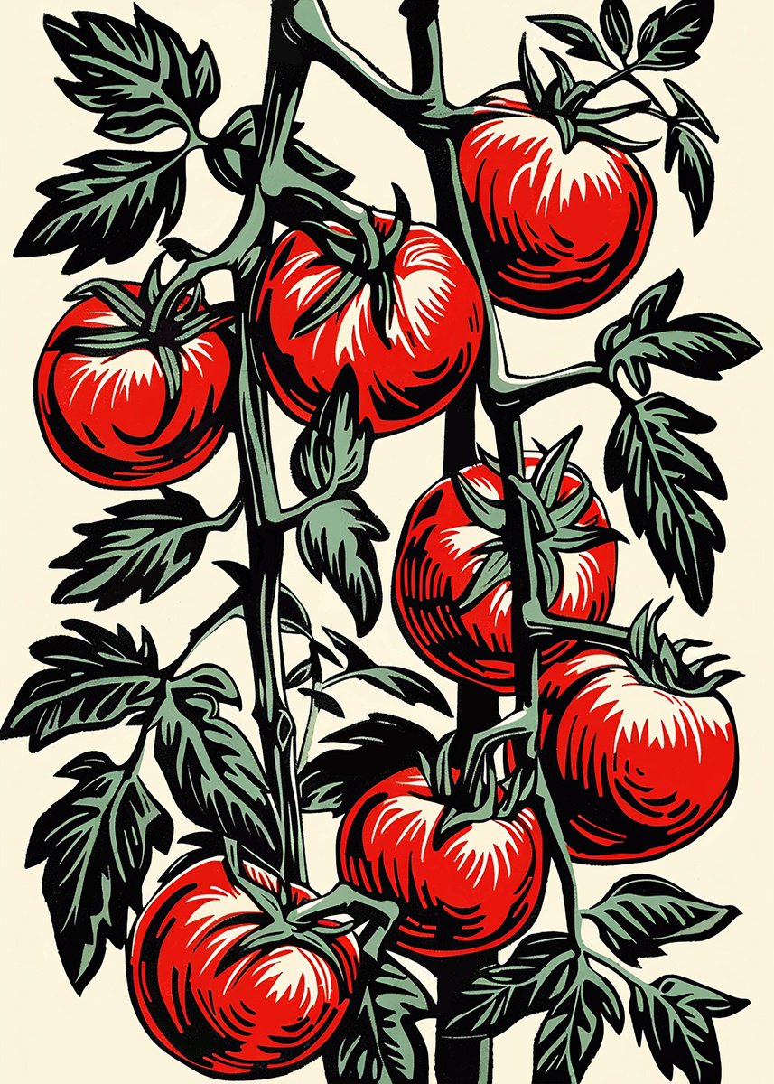 Botanical Acrylic Painting By Kosta Morr, 12 X 17", Tomatoes, Original Artwork