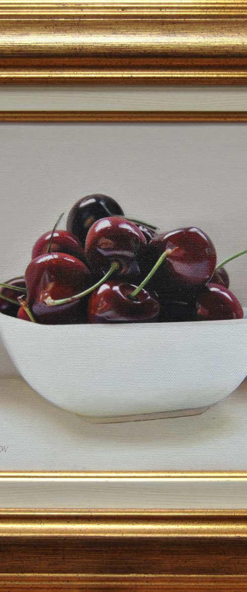 Still life with cherries , Original oil on canvas painting by Valeri Tsvetkov