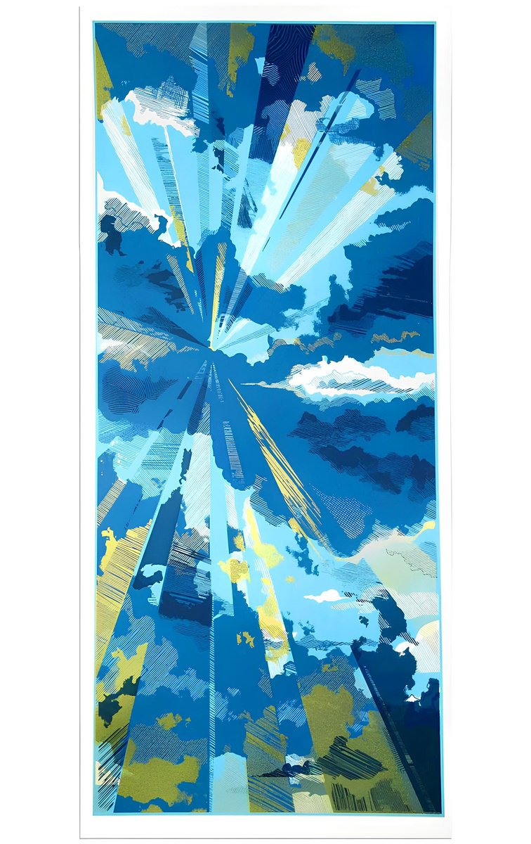 Illustrative Landscape Screenprint By Chris Keegan, 10 X 22, Cloudburst, Original Artwork