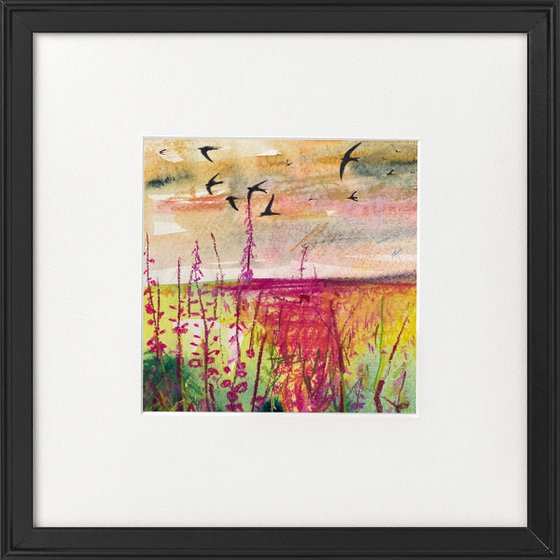 Three swallow watercolours framed