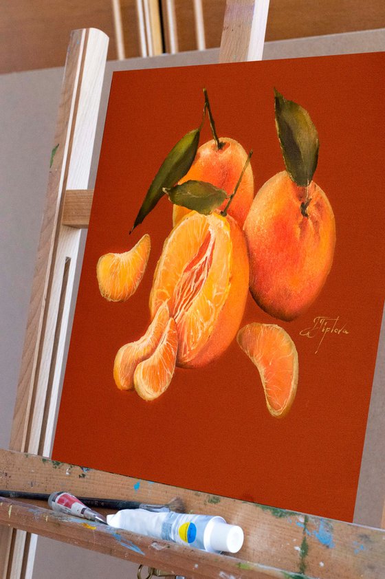 "TANGERINES ON ORANGE BACKGROUND"