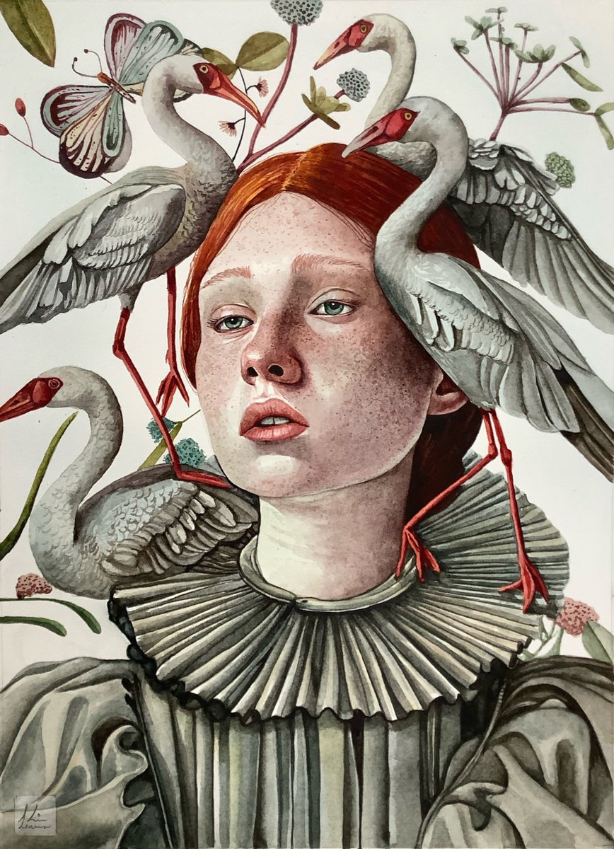 Surrealistic Portrait Watercolour By Lisa Lennon, 9 X 13", Juliet, Original Artwork