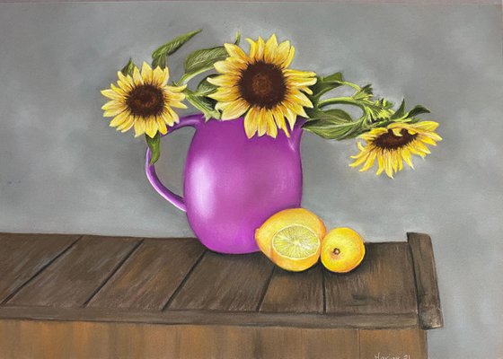 Sunflowers and lemon