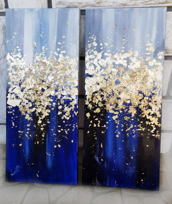 Set paintings, 2 piece wall art, Gold Leaf Painting