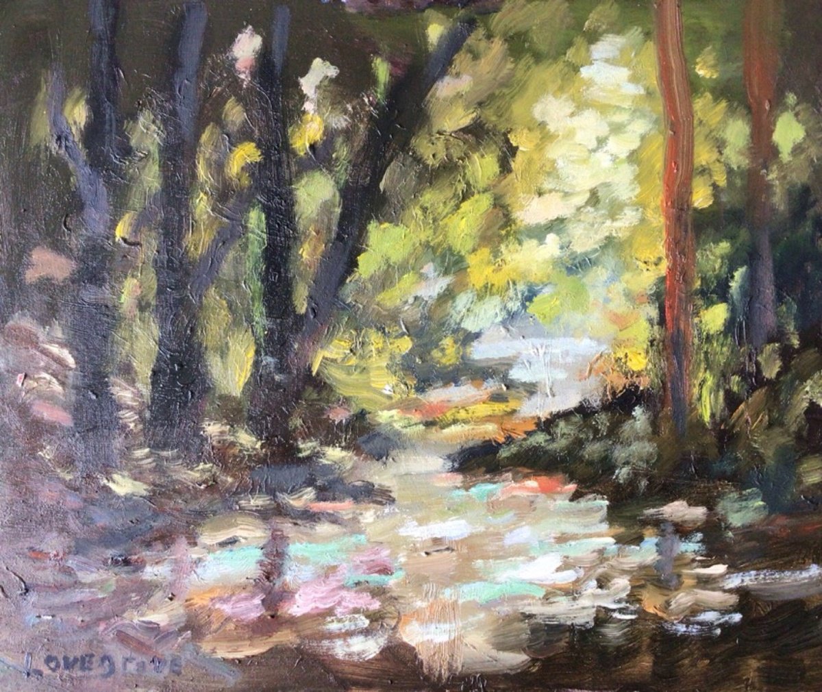 Impressionistic Landscape Oil Painting By Julian Lovegrove Art, 12 X 10", Dappled Sunlight In The Woods, Original Artwork