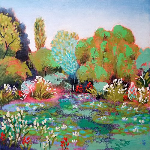 Weeping Willow and White Waterlilies by Karen Rieger